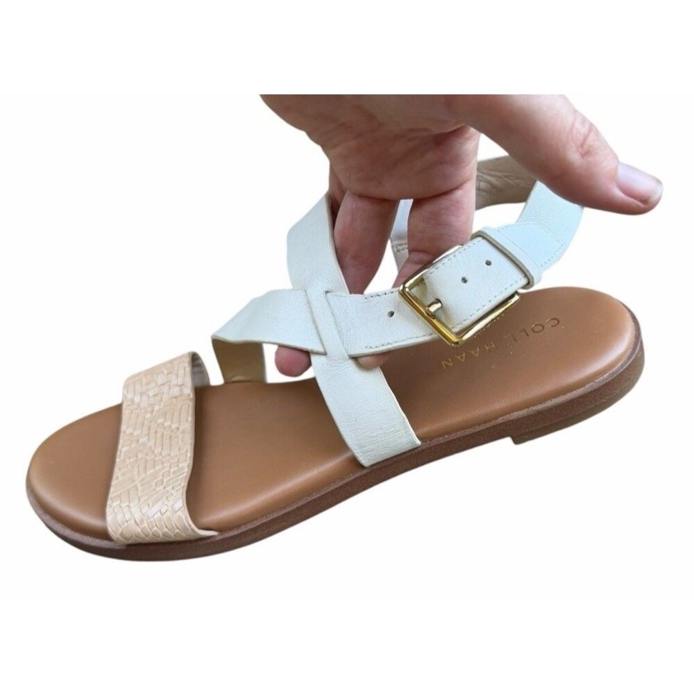 Cole Haan Women's Leather Strappy Sandal Casual Comfy 5.5 White Tan Summer